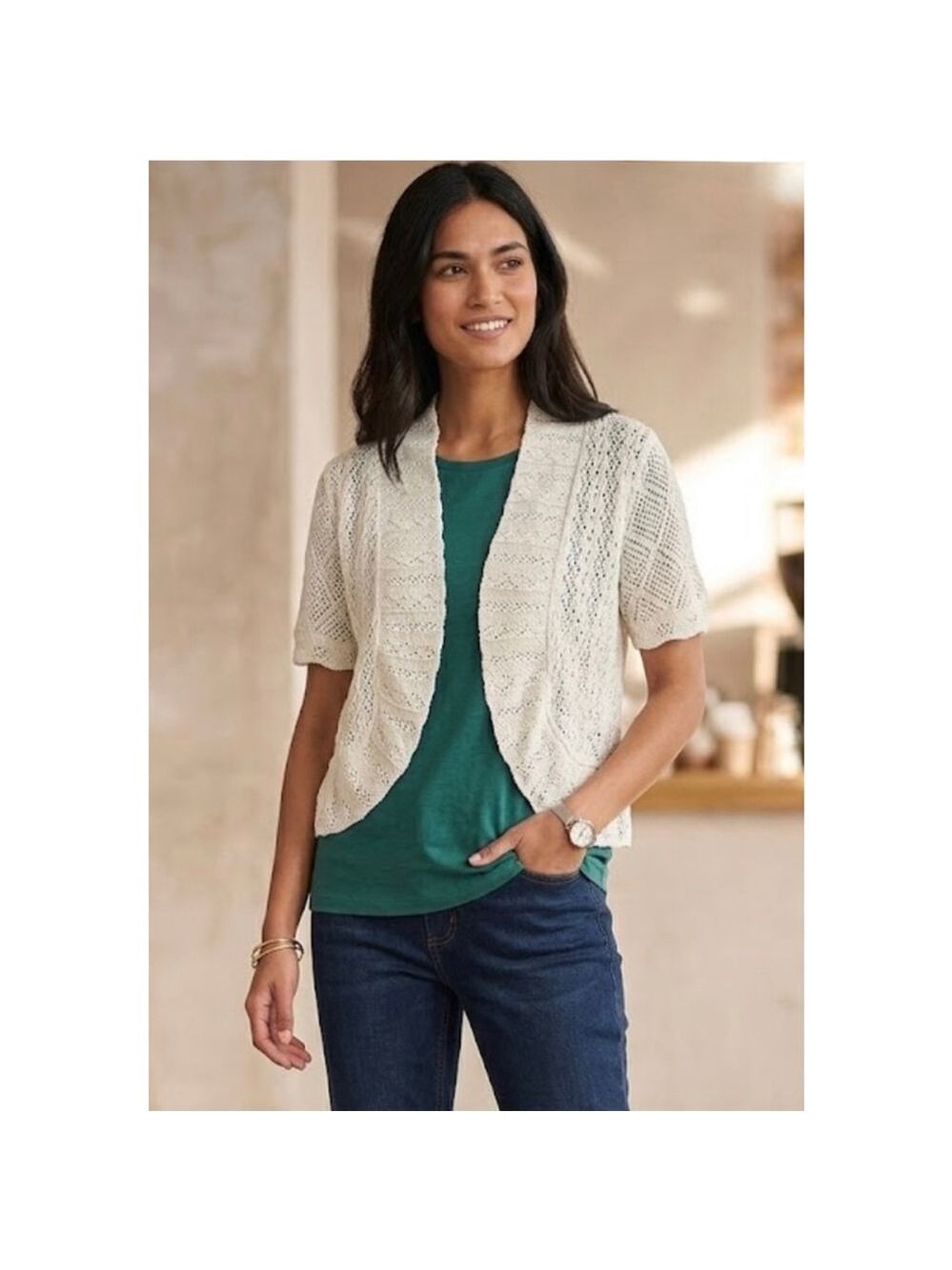 Perceptions White Open-Knit bolero /Shrug size S